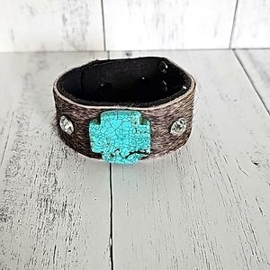 Leather Turquoise Cross Bracelet
